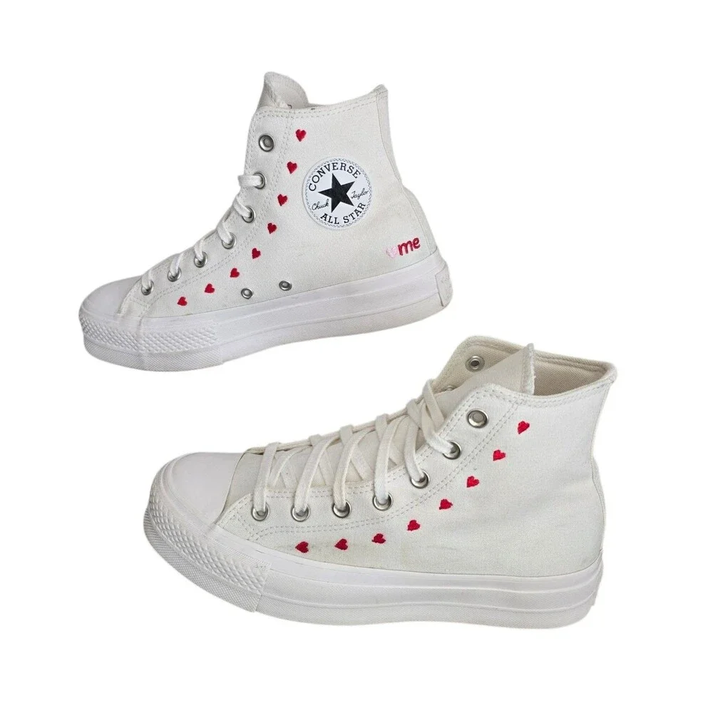 Converse Chuck Taylor All Star Shoes Womens Size 9 Hearts Platform Sneakers